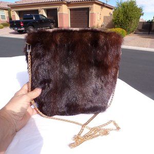 LG real dk brown MINK cross body bag handbag purse, brown, real mink, handmade